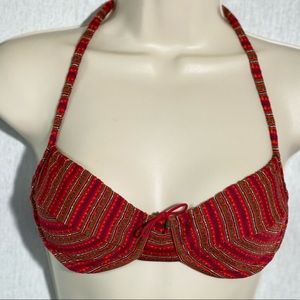 Vintage Red Striped Halter Bikini Top - size 8